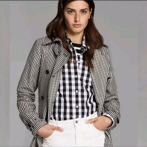 COACH‎ NWT Chambray & Black Gingham Short Double Breasted Trench Coat Women's XS